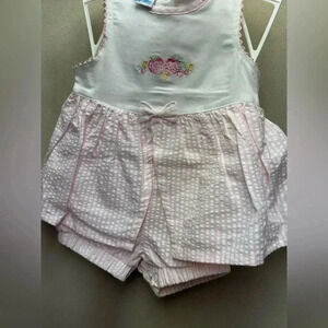 First Moments Vintage Strawberry Onesie stripped Pink and White Bottom Size 3-6